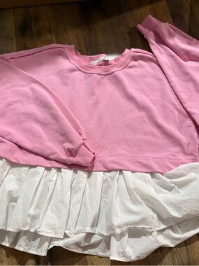 Altar'd State Pink Sweatshirt with White Ruffle Layer